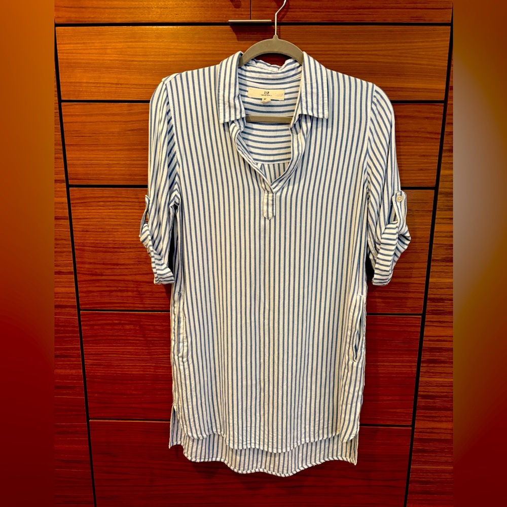 Thread & Supply Blue and White Striped Shirt Dress, size small.